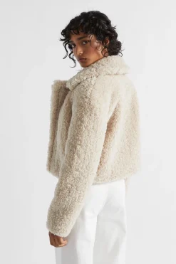 Seed Heritage Jackets & Vests-Crop Teddy Jacket Oat Marle