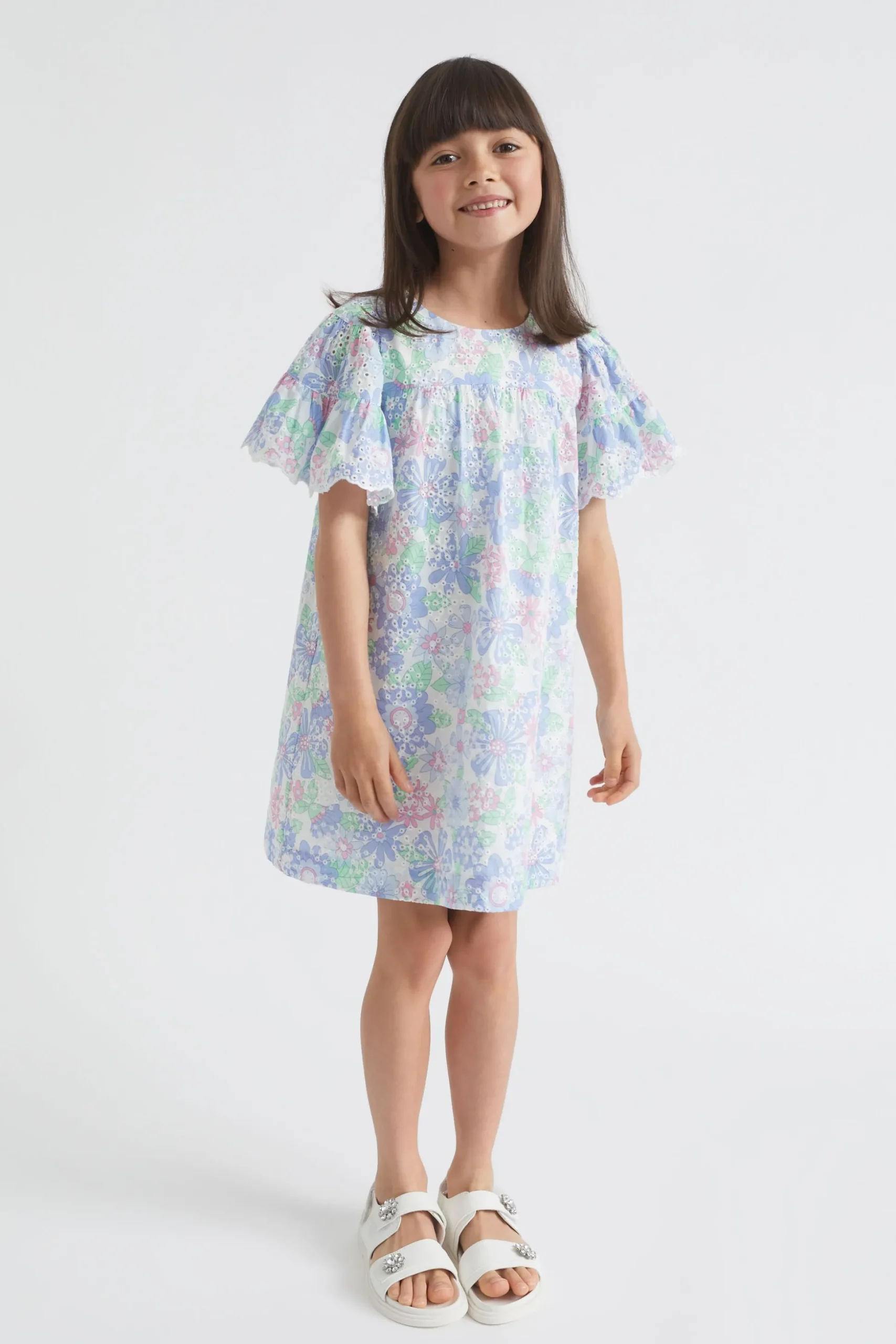 Seed Heritage Dresses-Cutwork Floral Dress Baby Blue