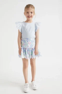 Seed Heritage Skirts-Cutwork Floral Skirt Baby Blue