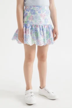 Seed Heritage Skirts-Cutwork Floral Skirt Baby Blue