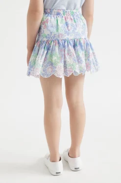 Seed Heritage Skirts-Cutwork Floral Skirt Baby Blue