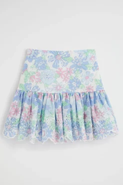 Seed Heritage Skirts-Cutwork Floral Skirt Baby Blue