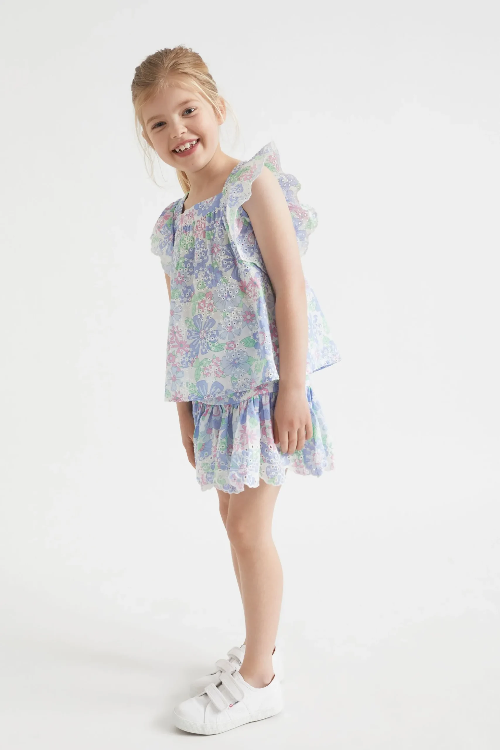 Seed Heritage T-Shirts & Tops-Cutwork Floral Top Baby Blue