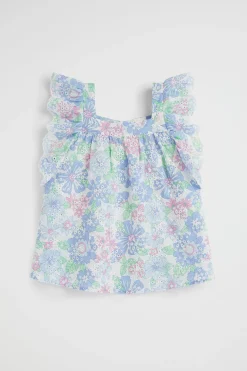 Seed Heritage T-Shirts & Tops-Cutwork Floral Top Baby Blue