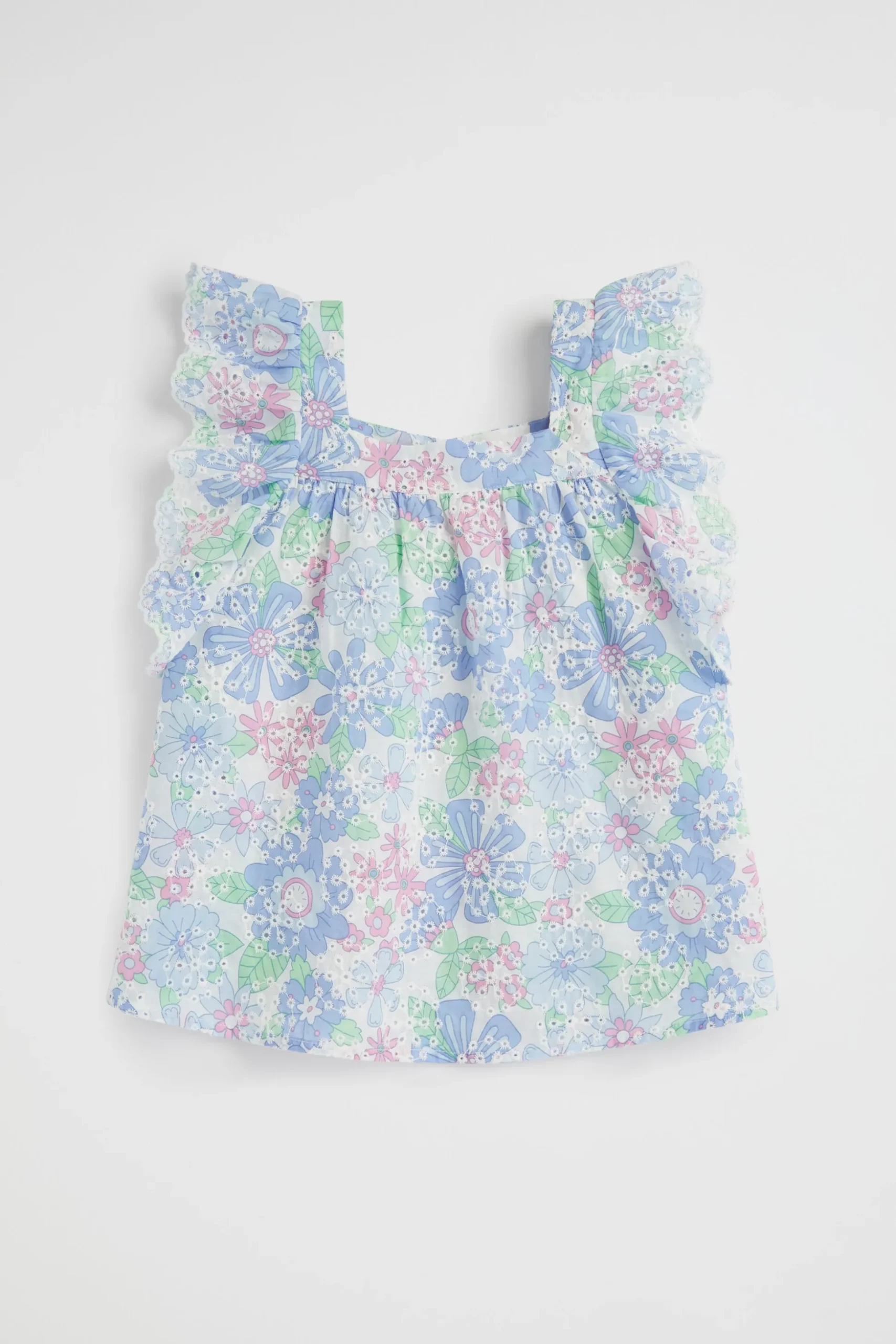 Seed Heritage T-Shirts & Tops-Cutwork Floral Top Baby Blue