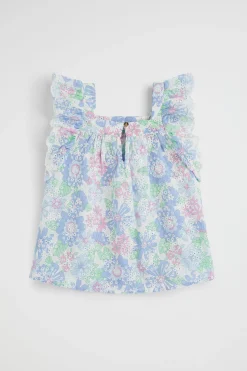 Seed Heritage T-Shirts & Tops-Cutwork Floral Top Baby Blue