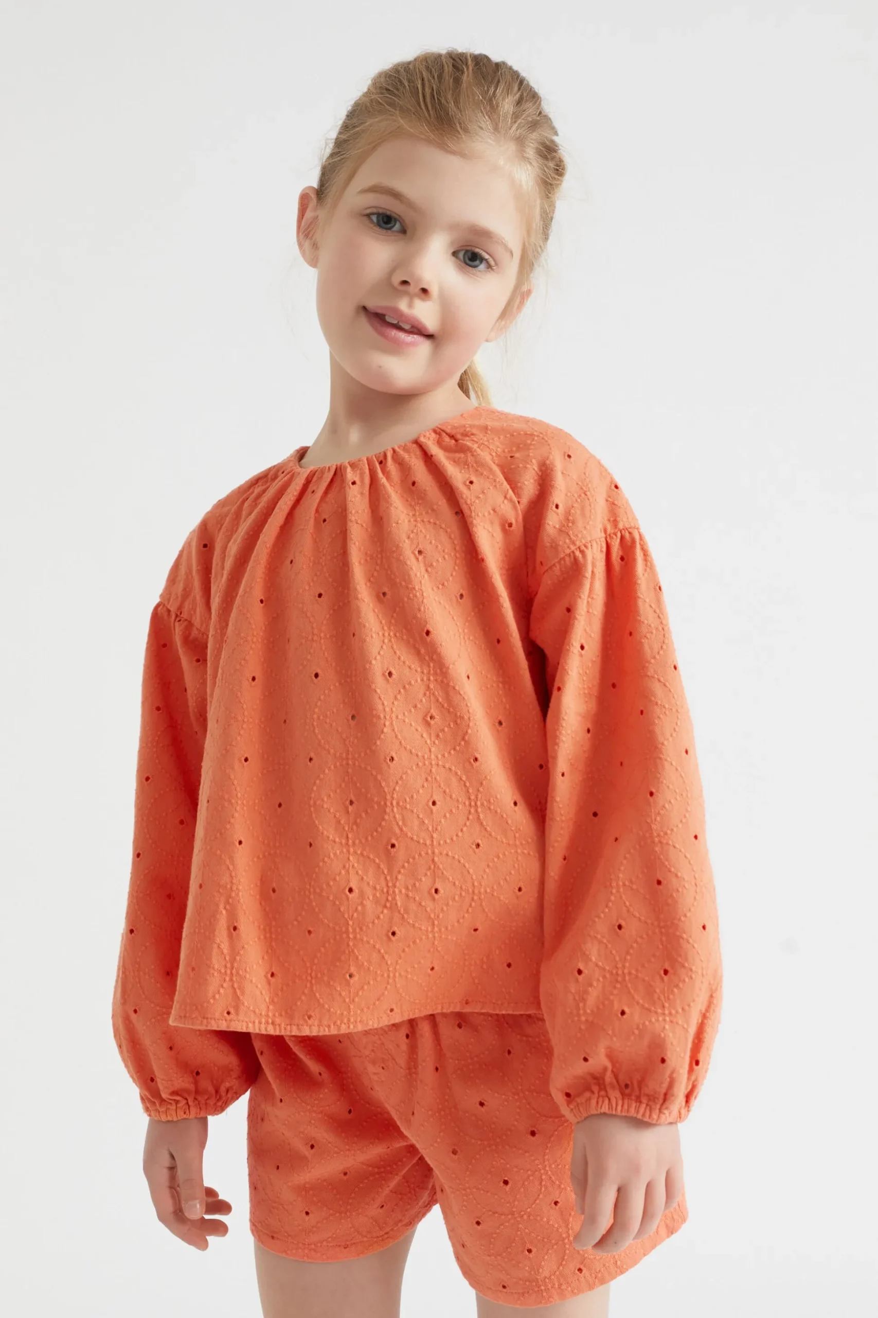 Seed Heritage T-Shirts & Tops-Cutwork Top Tangerine