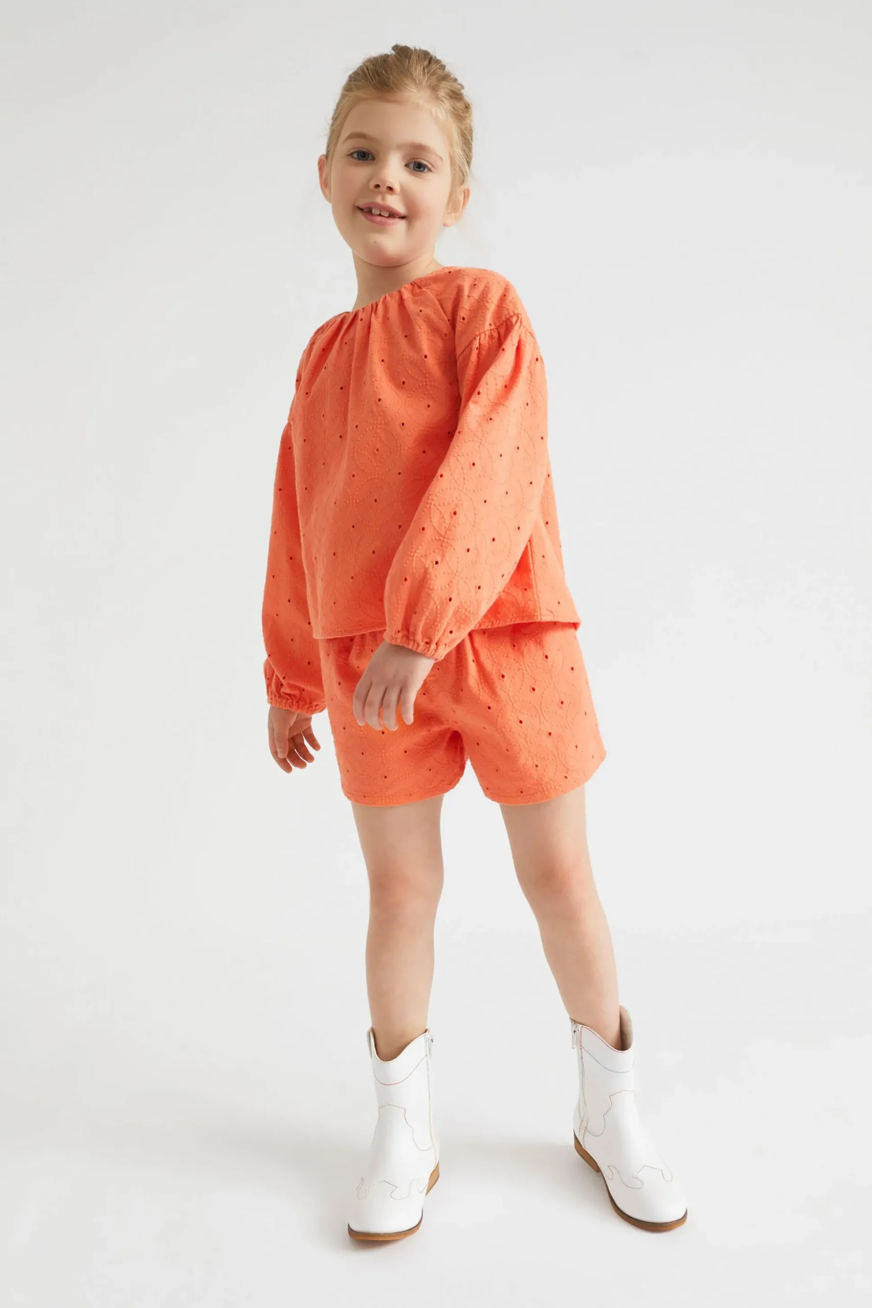 Seed Heritage T-Shirts & Tops-Cutwork Top Tangerine