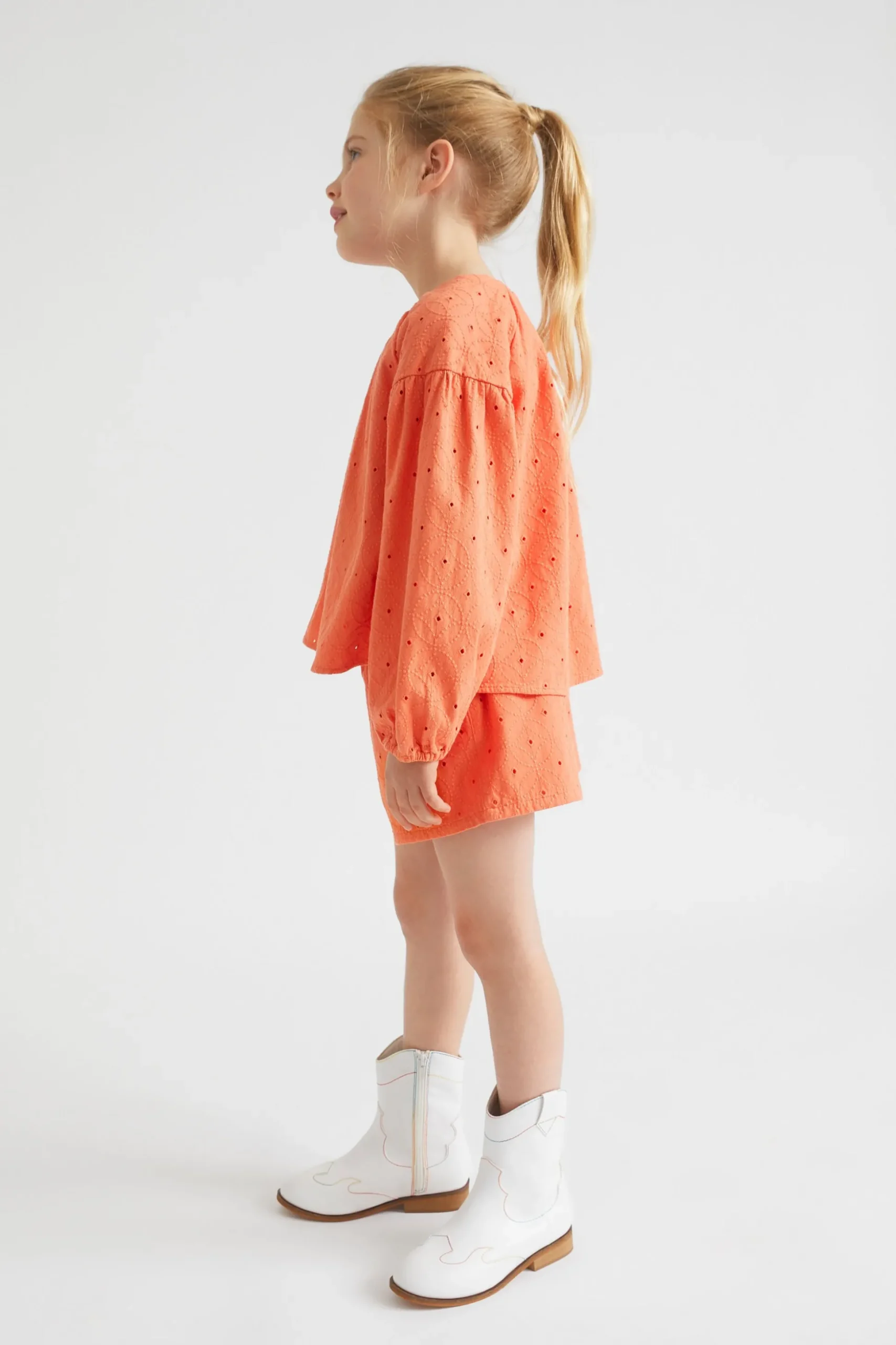 Seed Heritage T-Shirts & Tops-Cutwork Top Tangerine