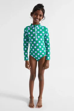 Seed Heritage Swimwear-Daisy Check Rashsuit Pea Green