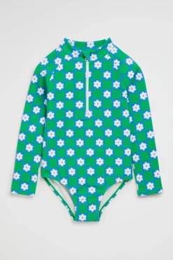 Seed Heritage Swimwear-Daisy Check Rashsuit Pea Green