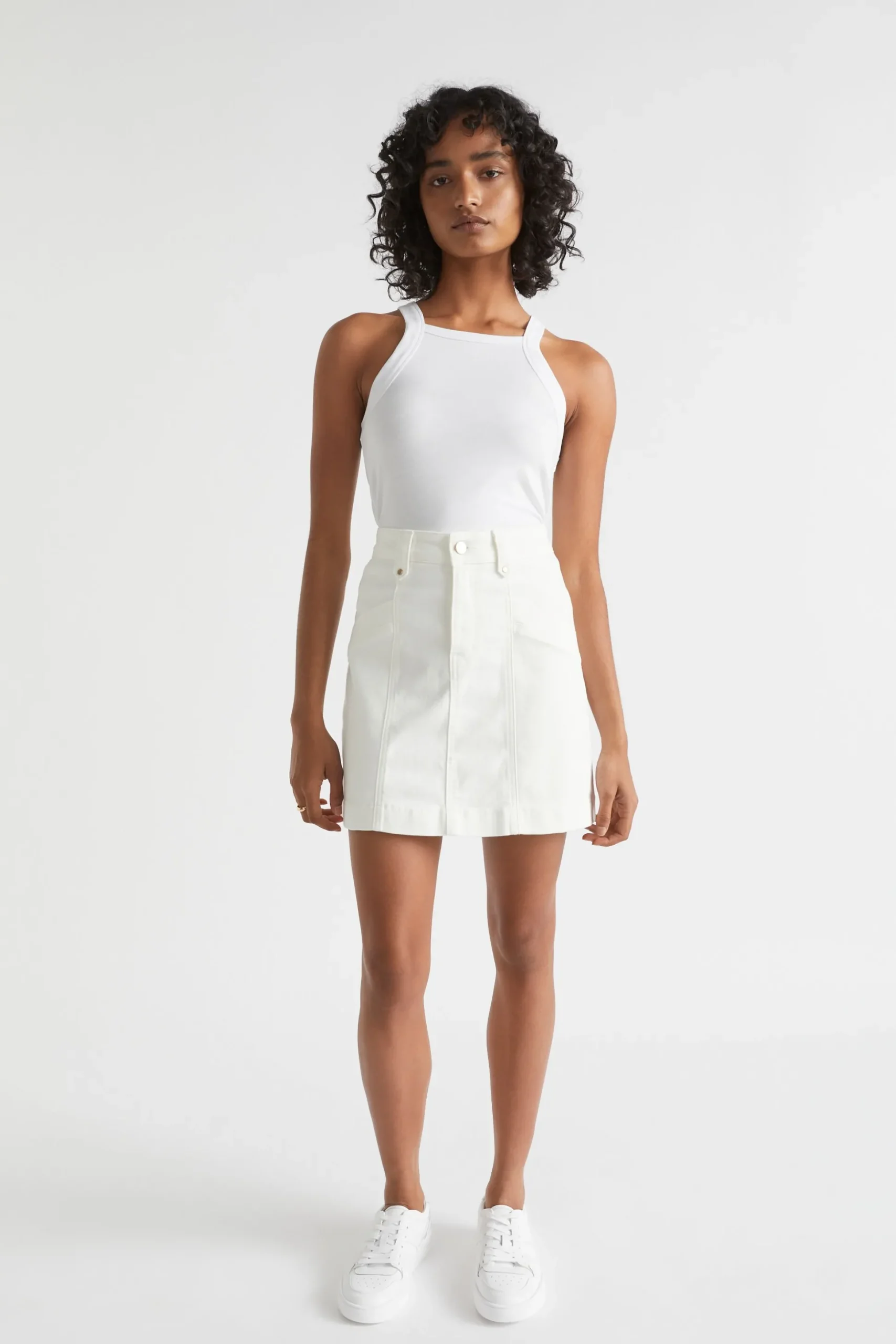 Seed Heritage Skirts-Denim A Line Seamed Skirt Cloud Cream
