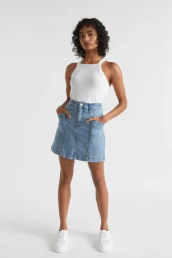 Seed Heritage Skirts-Denim A Line Seamed Skirt Capri Wash