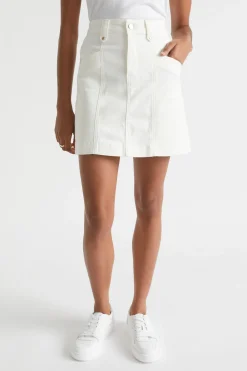Seed Heritage Skirts-Denim A Line Seamed Skirt Cloud Cream