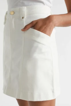 Seed Heritage Skirts-Denim A Line Seamed Skirt Cloud Cream