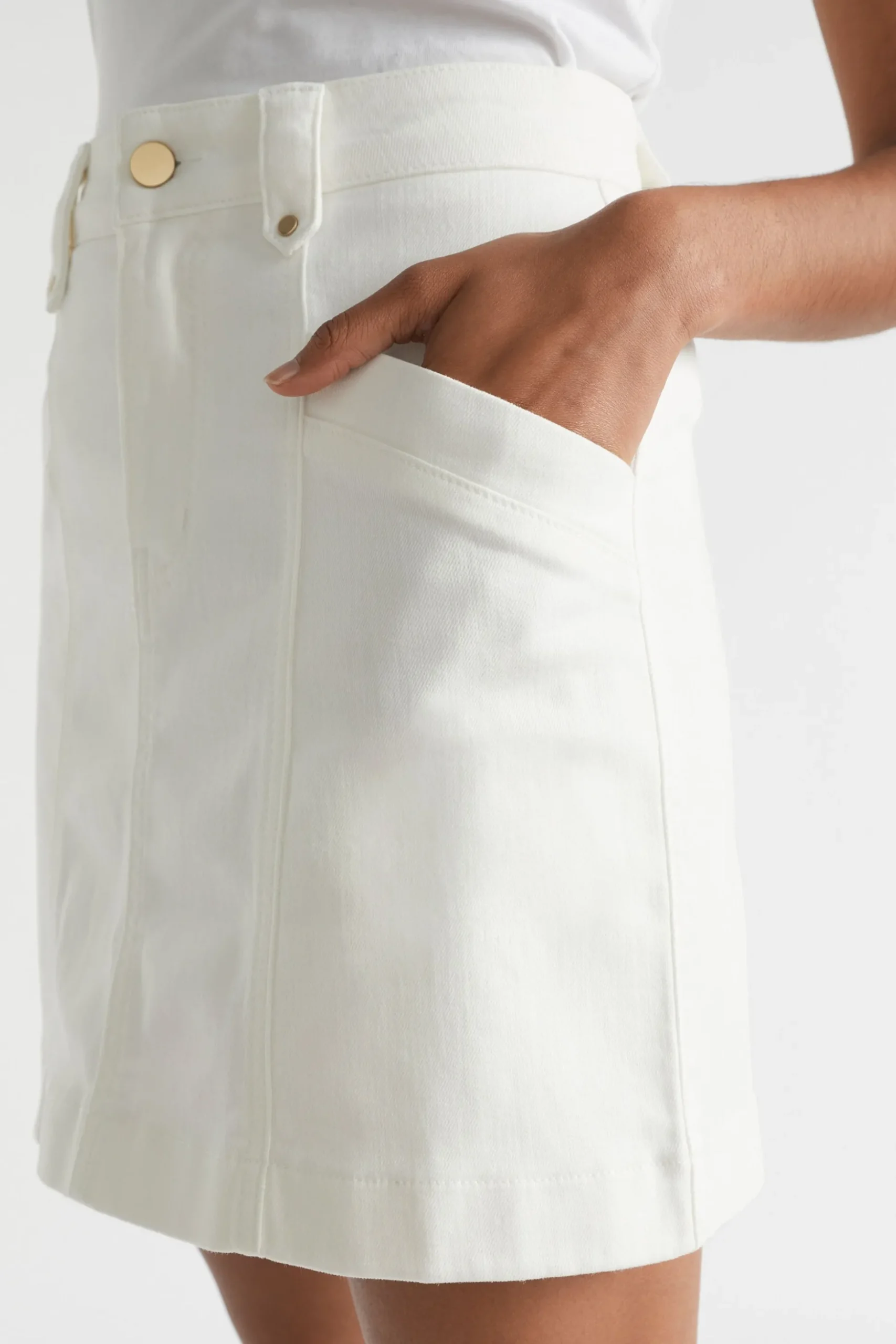 Seed Heritage Skirts-Denim A Line Seamed Skirt Cloud Cream