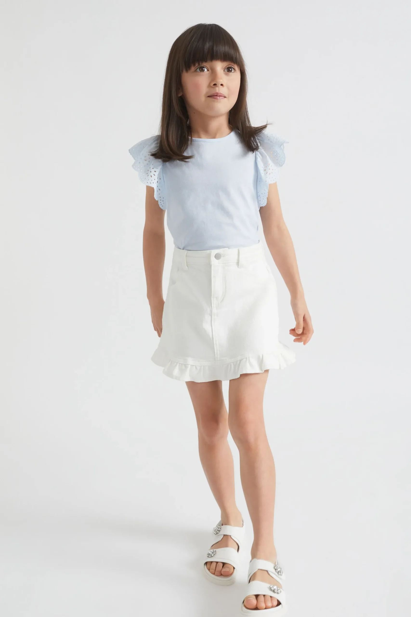 Seed Heritage Skirts-Denim Frill Skirt Vintage White Wash