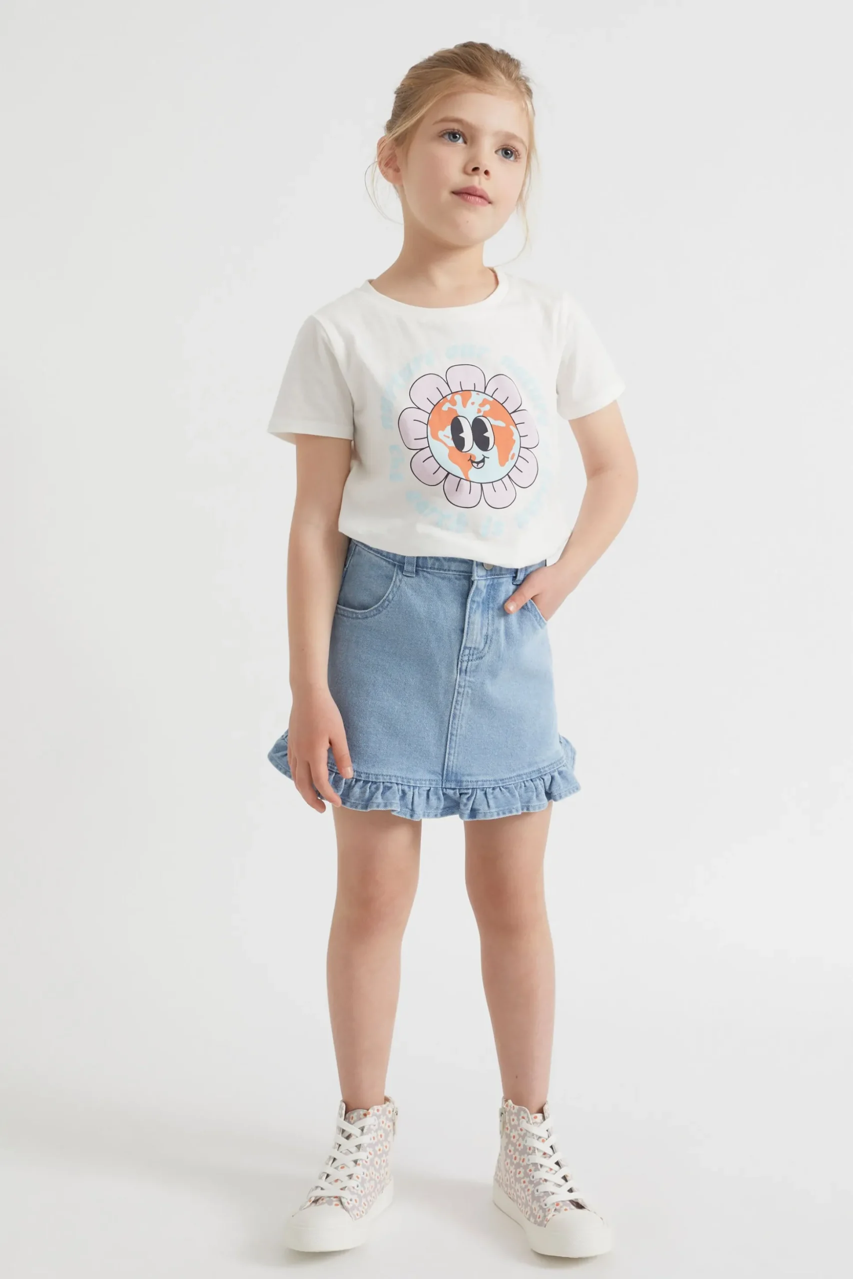 Seed Heritage Skirts-Denim Frill Skirt Classic Wash