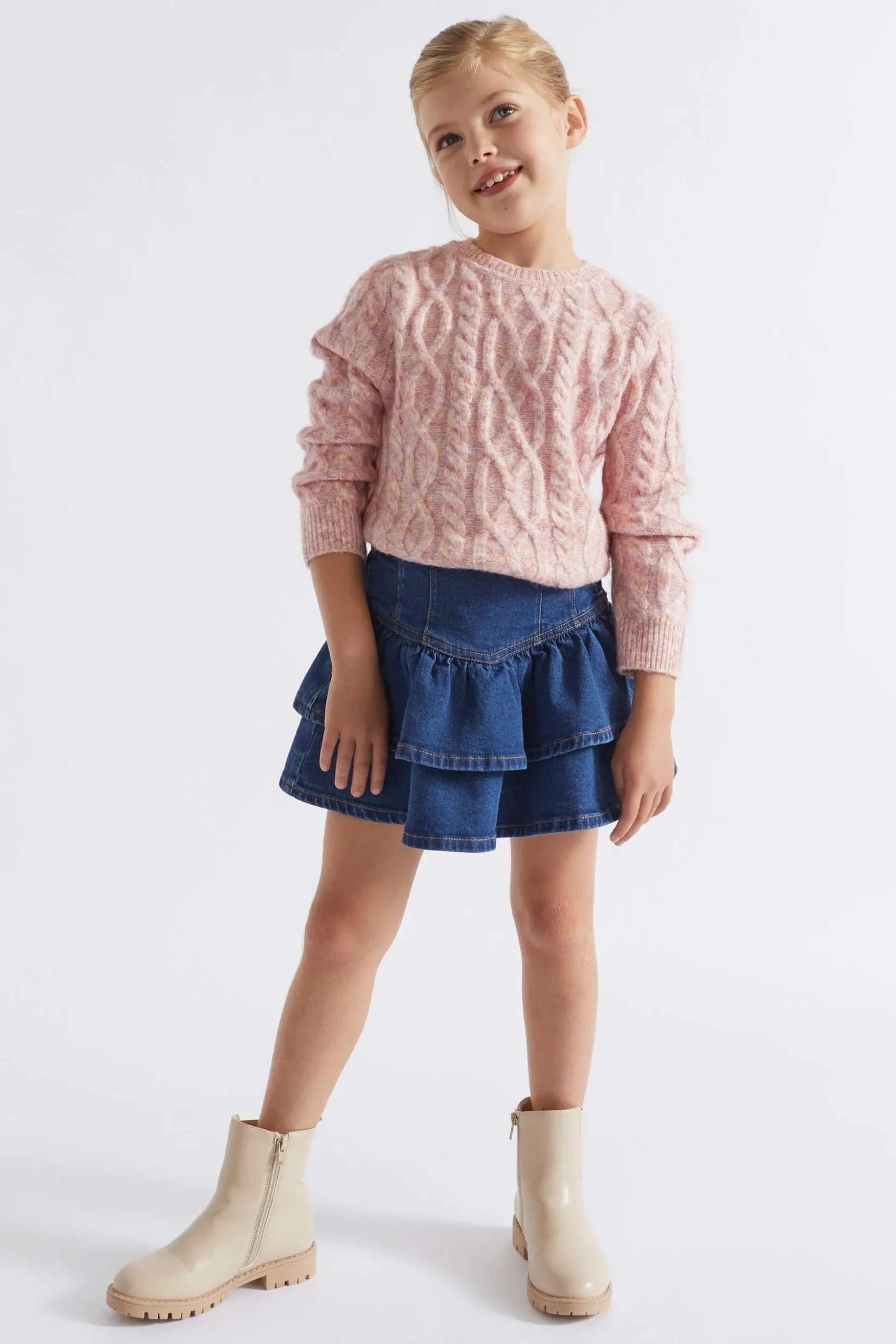 Seed Heritage Skirts-Denim Frill Skirt Indigo