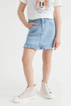 Seed Heritage Skirts-Denim Frill Skirt Classic Wash