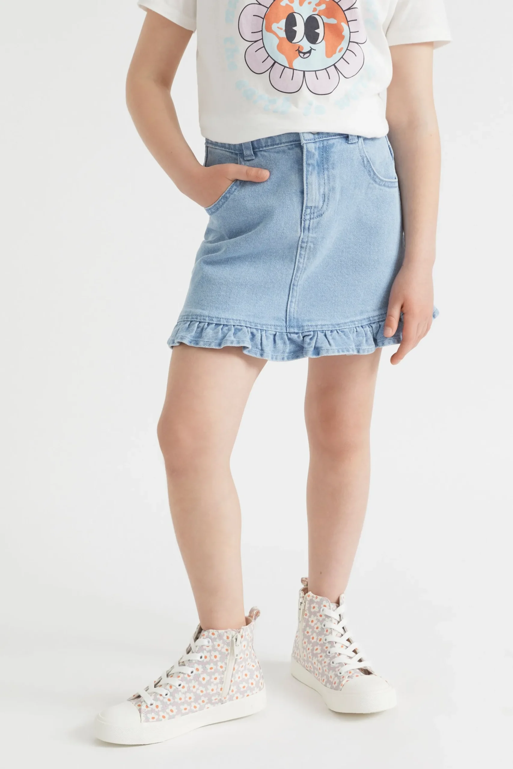 Seed Heritage Skirts-Denim Frill Skirt Classic Wash
