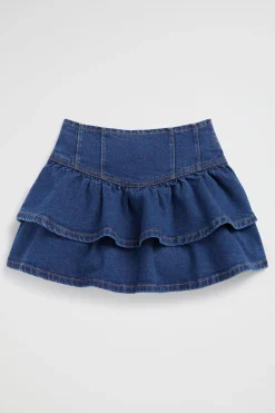 Seed Heritage Skirts-Denim Frill Skirt Indigo