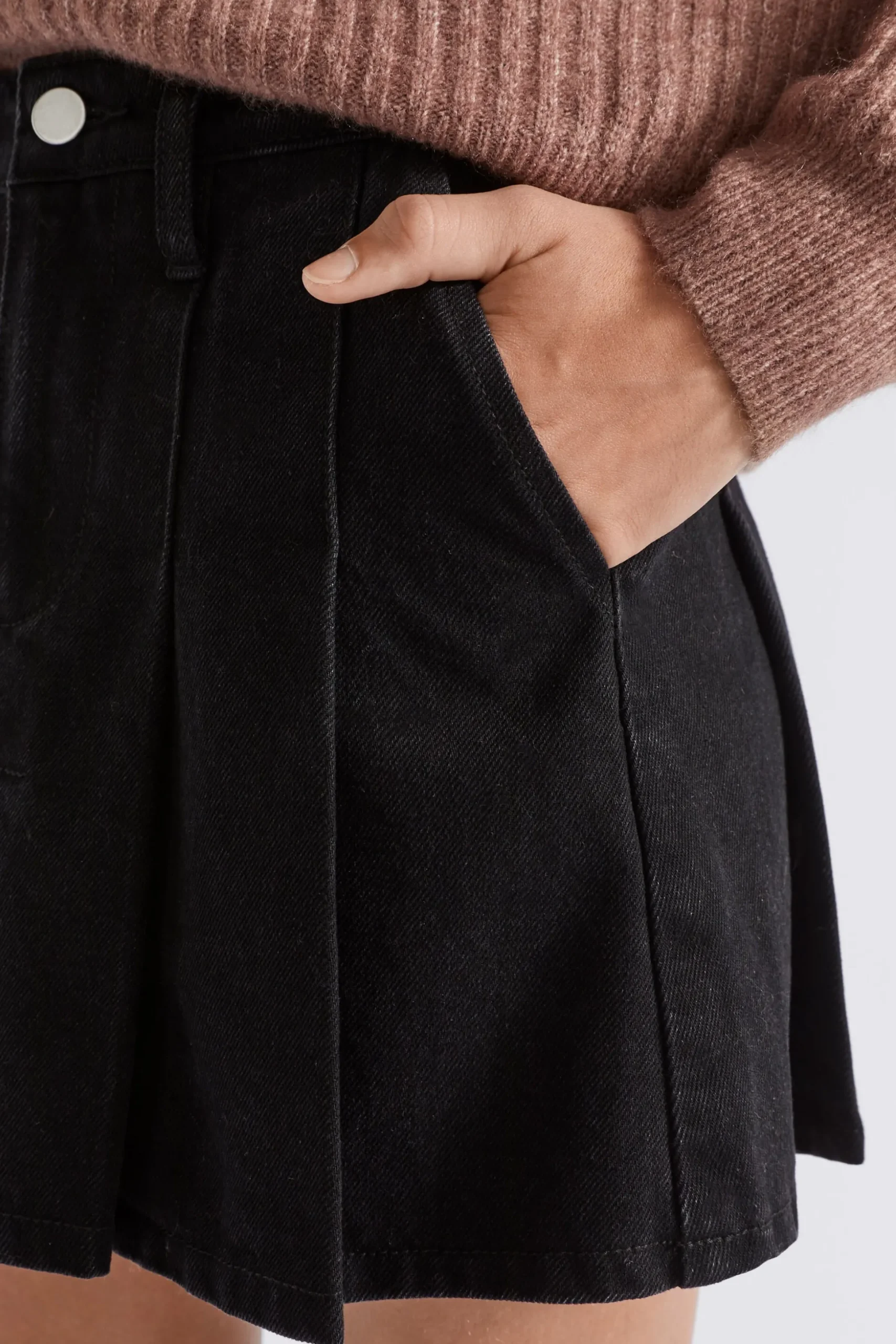 Seed Heritage Skirts-Denim Pleat Skirt Black Wash