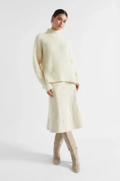 Seed Heritage Skirts-Denim Seam Panel Swing Skirt Vanilla Cream