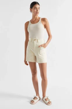 Seed Heritage Shorts-Denim Tailored Short Vanilla Cream