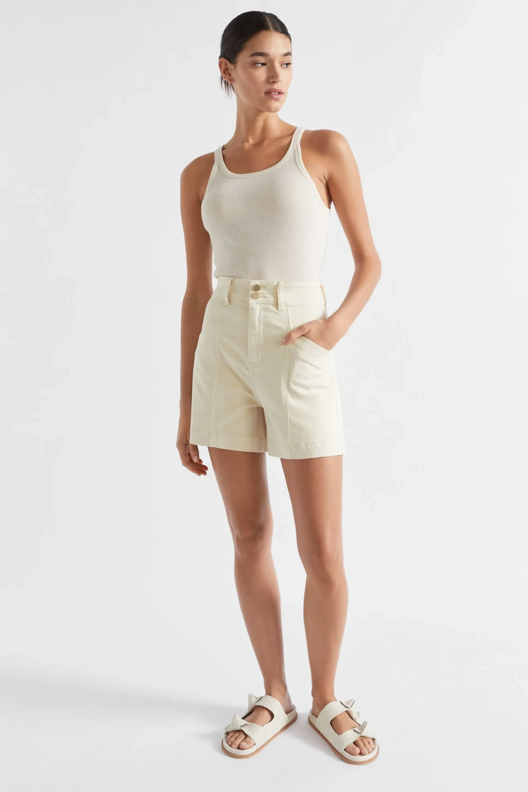 Seed Heritage Shorts-Denim Tailored Short Vanilla Cream