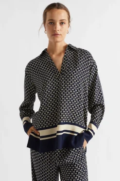 Seed Heritage T-Shirts & Tops-Diamond Geo Blouse Midnight Sky Geo