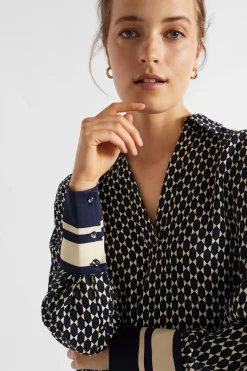 Seed Heritage T-Shirts & Tops-Diamond Geo Blouse Midnight Sky Geo