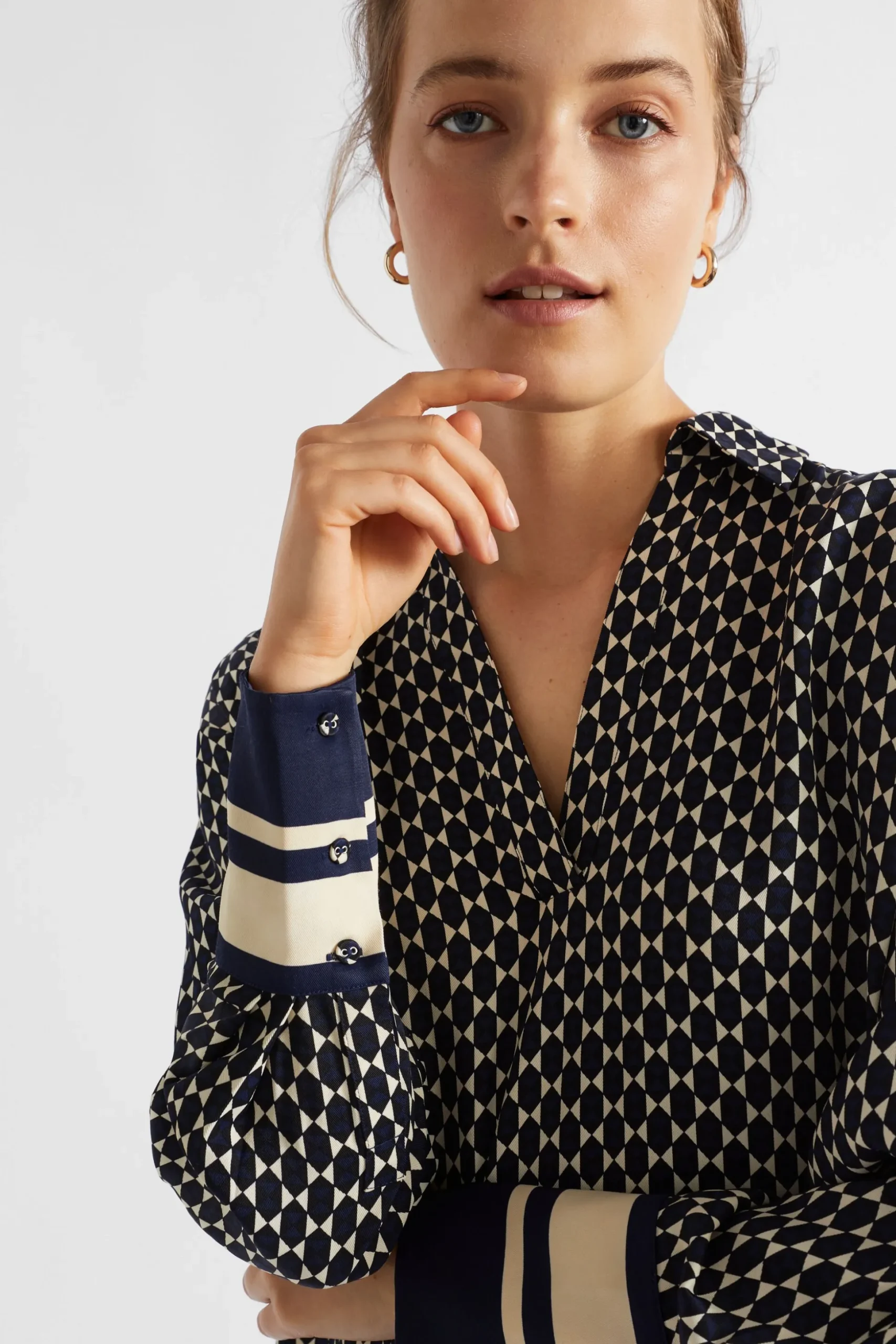 Seed Heritage T-Shirts & Tops-Diamond Geo Blouse Midnight Sky Geo