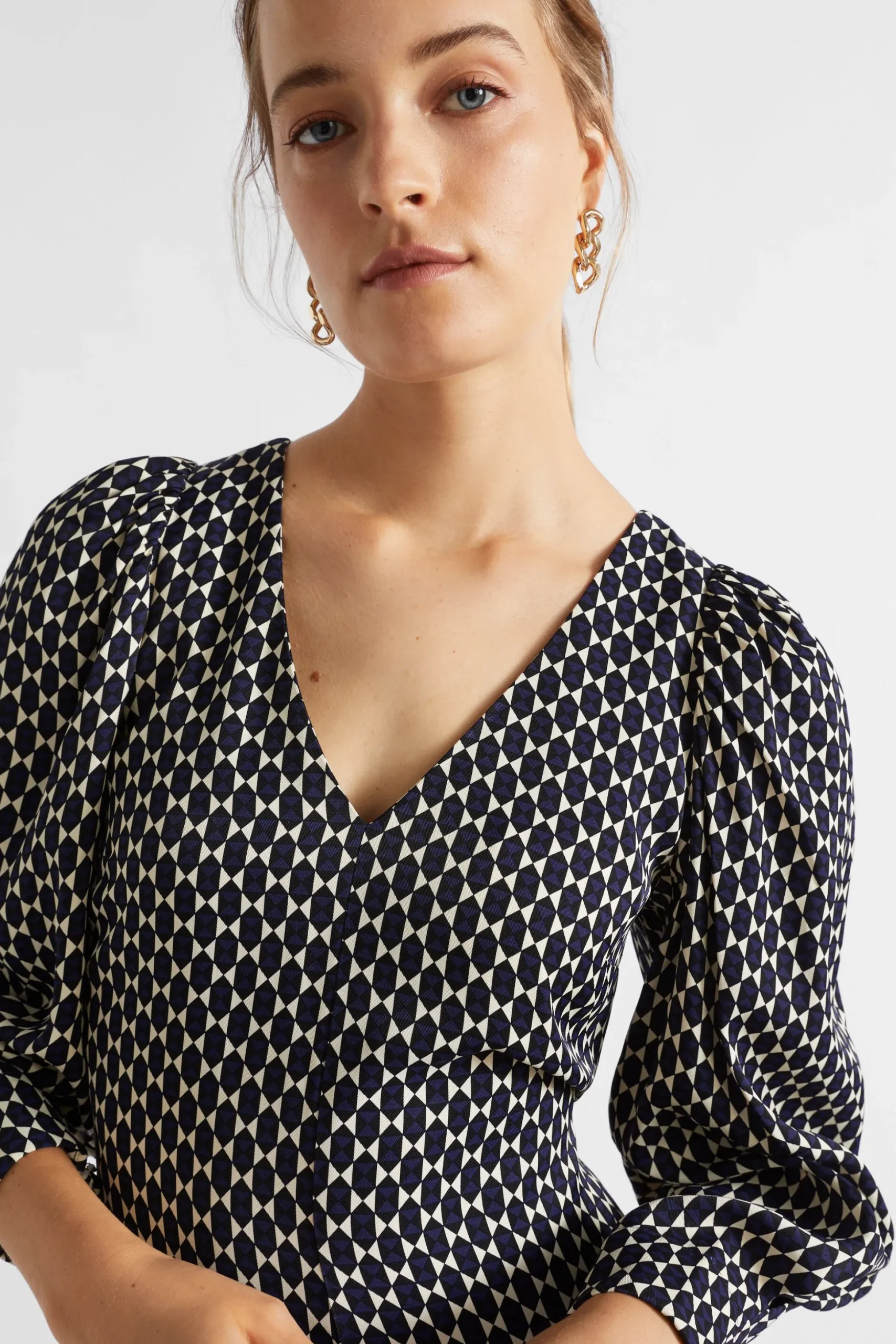 Seed Heritage Dresses-Diamond Geo Midi Dress Midnight Sky Geo
