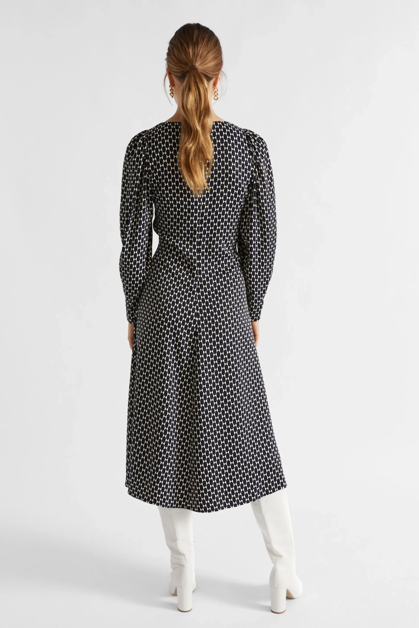 Seed Heritage Dresses-Diamond Geo Midi Dress Midnight Sky Geo