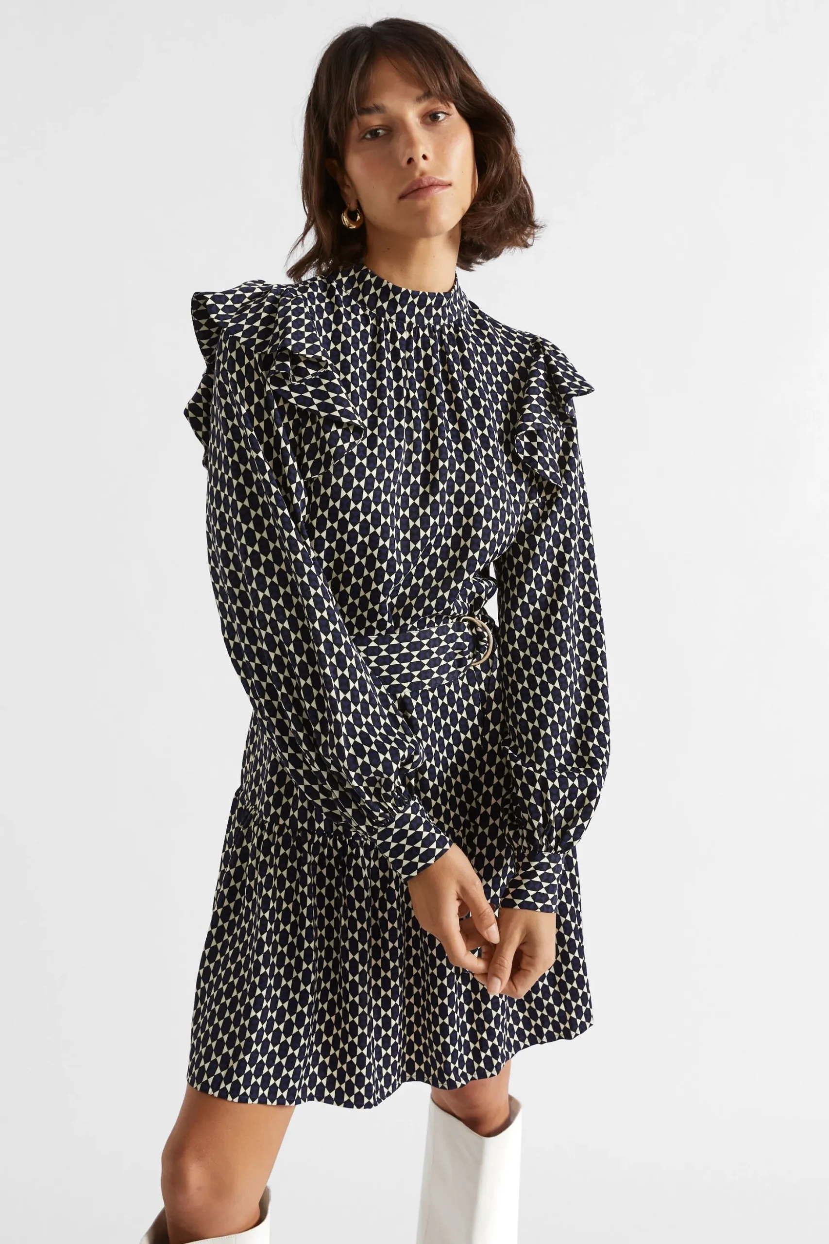 Seed Heritage Dresses-Diamond Geo Mini Dress Midnight Sky Geo