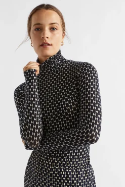 Seed Heritage T-Shirts & Tops-Diamond Geo Roll Neck Top Midnight Sky Geo