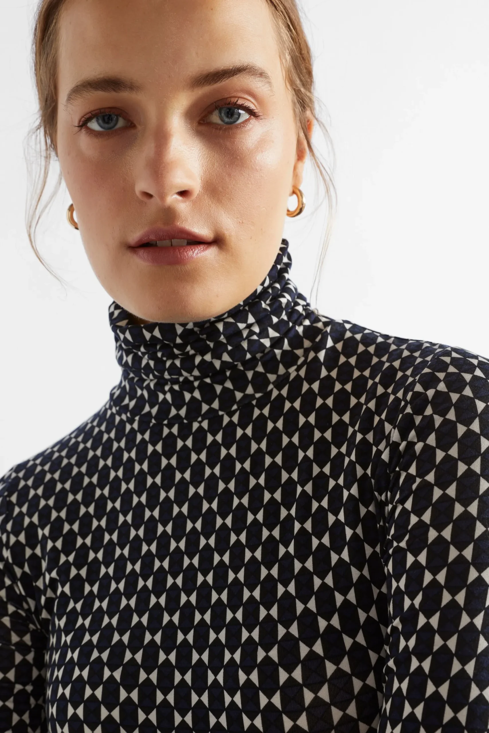 Seed Heritage T-Shirts & Tops-Diamond Geo Roll Neck Top Midnight Sky Geo