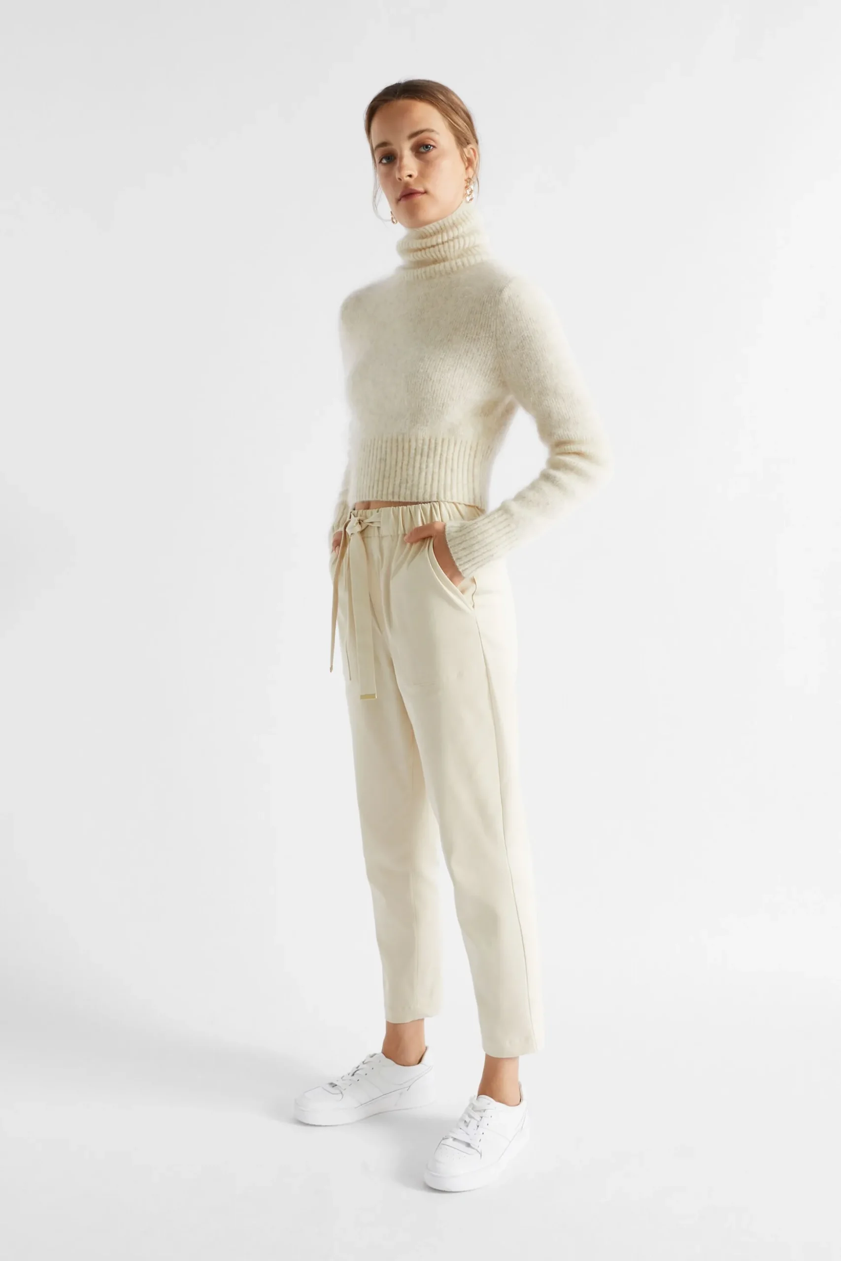 Seed Heritage Pants-Elasticated Tapered Leg Pant Vanilla Cream