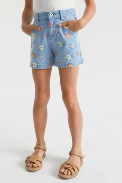 Seed Heritage Shorts-Embroidered Denim Short Classic Wash