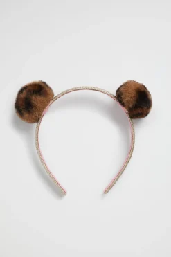 Seed Heritage Hair Accessories-Faux Fur Pom Pom Headband Ocelot