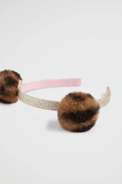 Seed Heritage Hair Accessories-Faux Fur Pom Pom Headband Ocelot