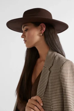 Seed Heritage Hats & Gloves-Felt Trim Detail Fedora Hot Chocolate