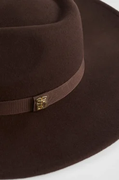 Seed Heritage Hats & Gloves-Felt Trim Detail Fedora Hot Chocolate