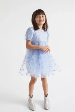 Seed Heritage Dresses-Floral Embroidered Dress Powder Blue