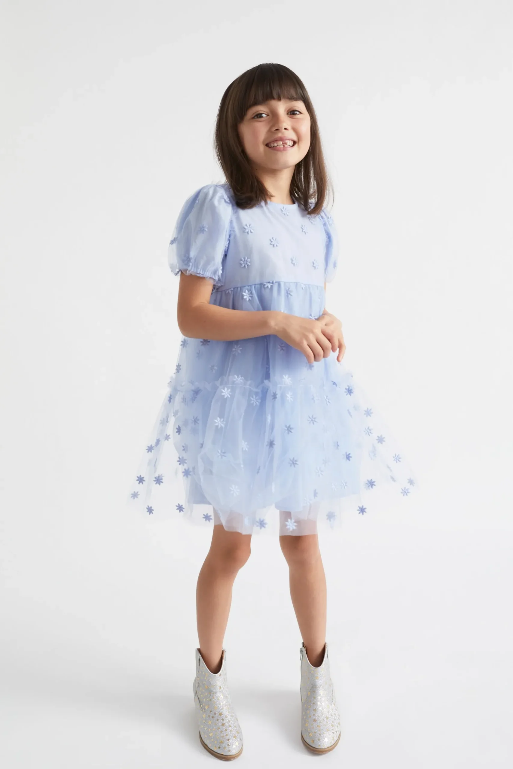 Seed Heritage Dresses-Floral Embroidered Dress Powder Blue