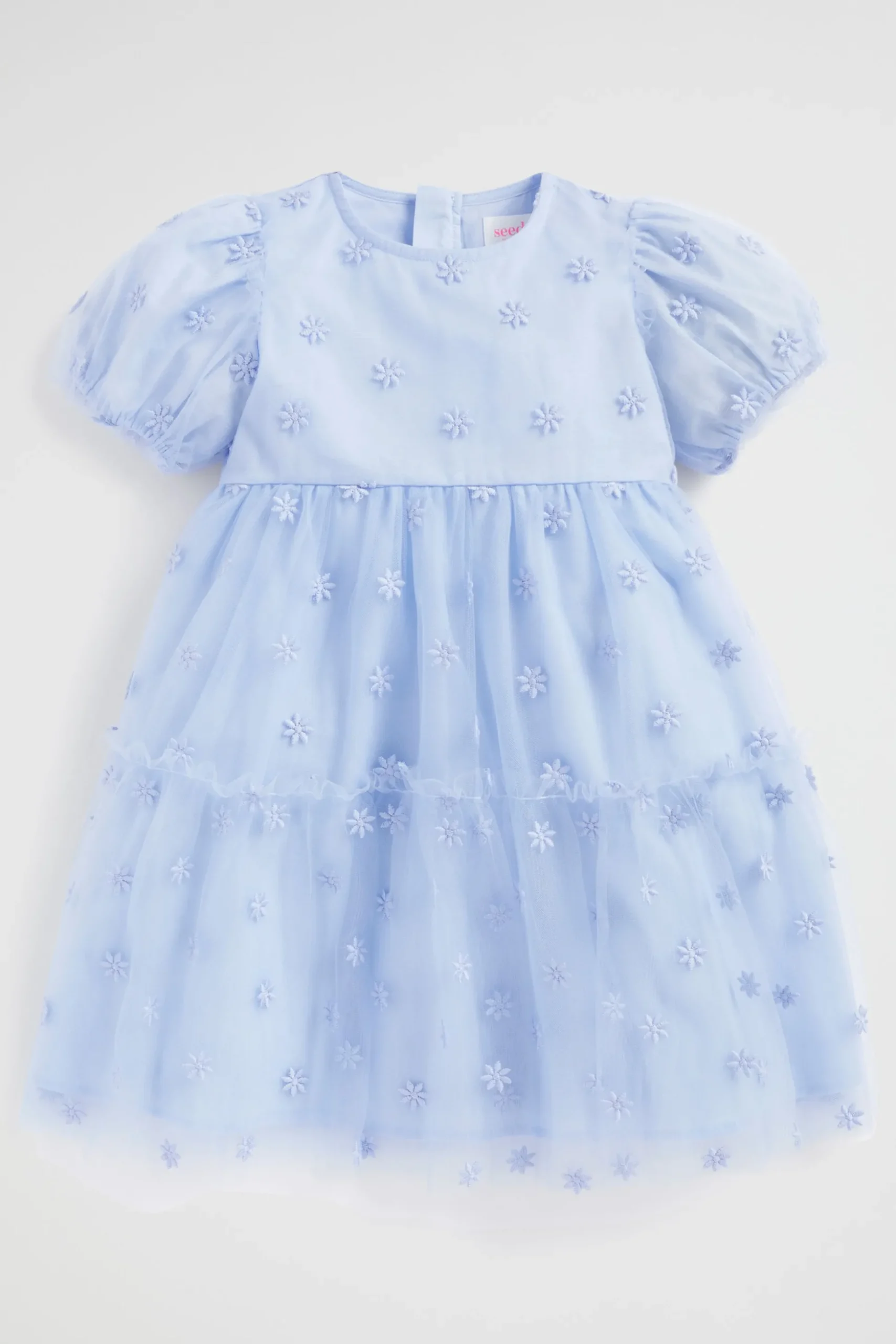 Seed Heritage Dresses-Floral Embroidered Dress Powder Blue