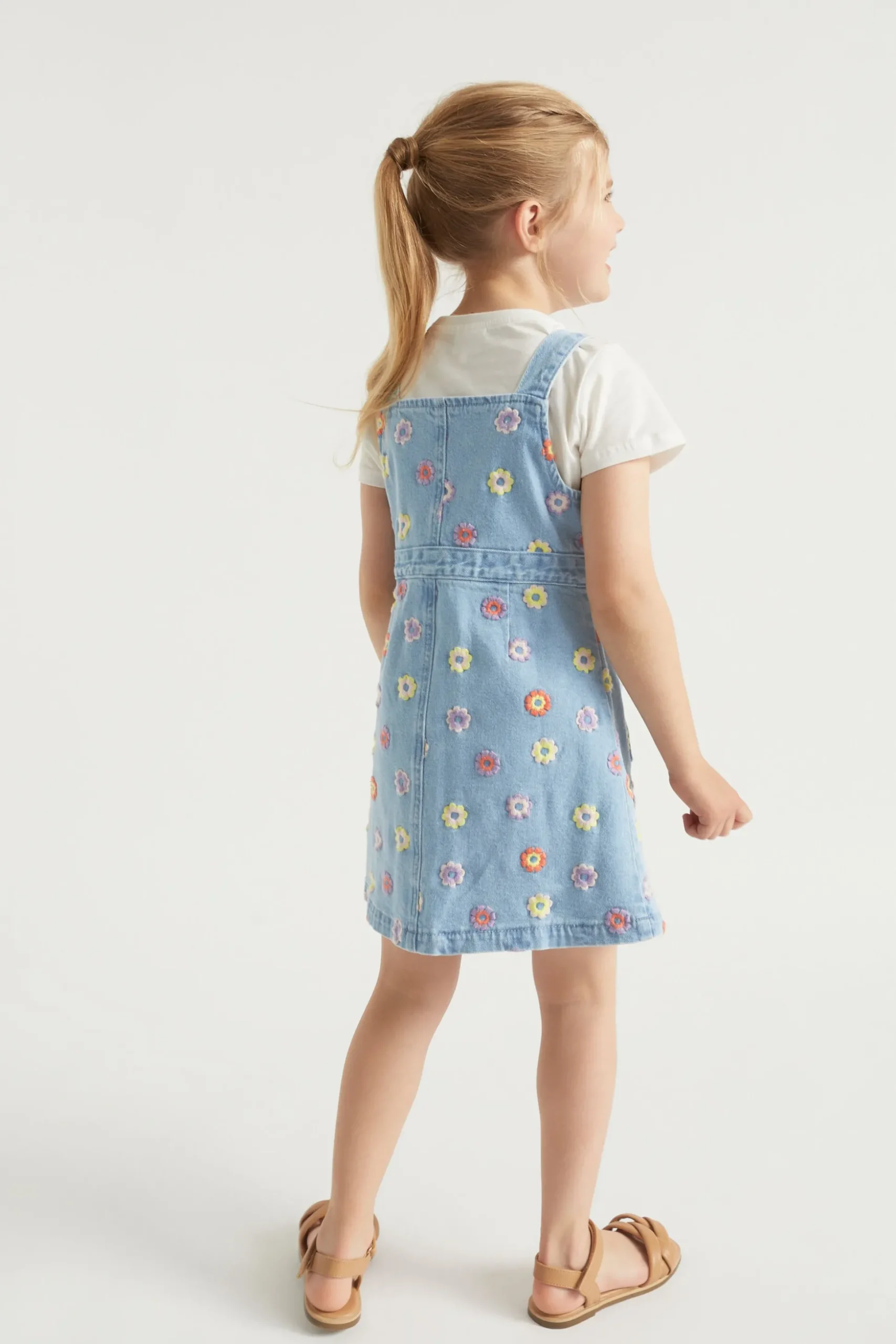 Seed Heritage Denim & Jeans-Floral Embroidered Pinafore Classic Wash