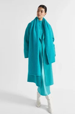 Seed Heritage Scarves & Kaftans-Fluffy Rib Knit Scarf Peacock Blue