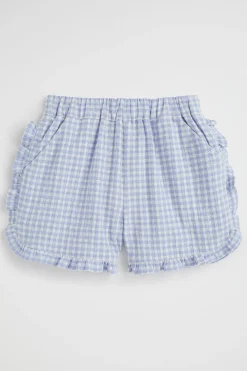 Seed Heritage Shorts-Frill Gingham Short Blue Iris